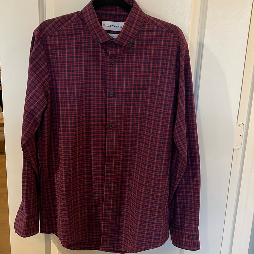Mizzen + Main Performance Casual Dress Shirt Button Down Medium Trim Fit